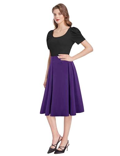 Image of Belle Poque Women's Midi Pleated A-Line Skirts Pockets