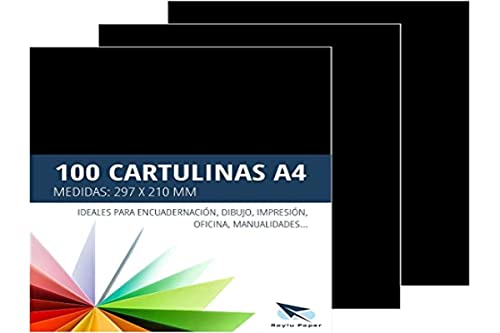 Raylu Paper® A4 100pcs Black Card 180g 210x297mm Ideal for Binding Office Work, Drawing, Crafts, Suitable for School Use (Black)