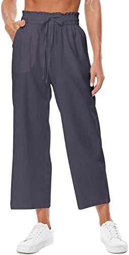 BCOFUI Womens Linen Wide Leg Pants High Waisted Drawstring Flowy Casual Loose Trousers with Pockets