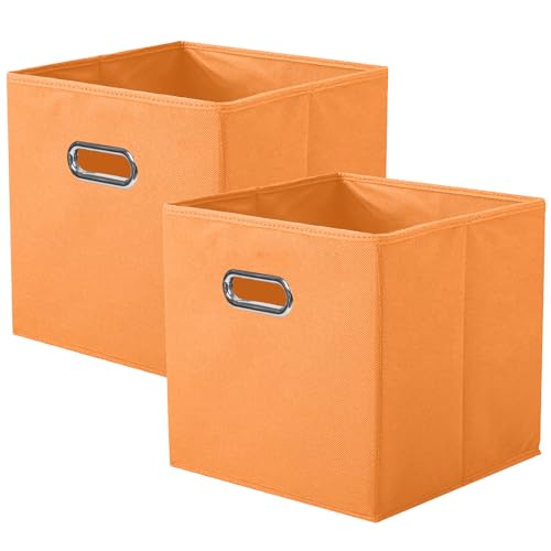 powerking boîte de rangement en tissu, ensemble de 2 tiroirs de boîte de rangement en tissu pliable avec poignée en métal pour armoire et jouets, Orange