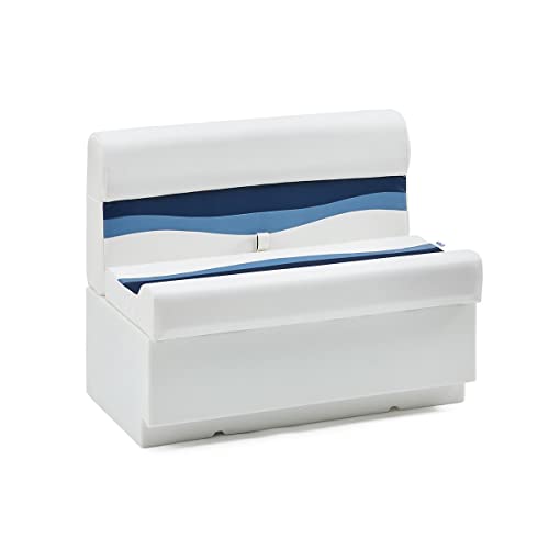 DeckMate Complete 38 Classic Pontoon Boat Seat Bench and Base - White Blue and Light Blue