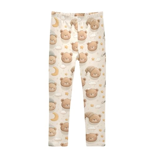 senya Girls Printed Leggings Yoga Pants Cartoon Bear Head Pattern for Kids in 4t to 10 Years, 4T