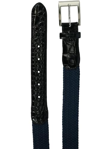 CTM Men's Braided Elastic Stretch Belt with Croc Print End Tabs4