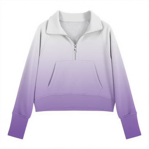 Girls Half Zip Gradient Sweatshirt Stand Collar Loose Long Sleeve Pullover T-Shirts Casual Tee Tops for Kids 5-14 Years4