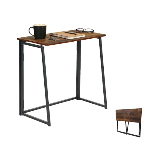 1 Stück Kleiner Klapptisch Holz Schreibtisch Vintage Braun, Computertisch Klein Laptoptisch Klappbar Laptop PC Computer Tisch für Homeoffice/Arbeitszimmer/Schlafzimmer/Wohnzimmer/Büro/80x40x74CM(BTH)