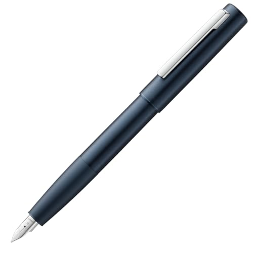 LAMY aion Füllhalter 077 - Füller aus eloxiertem Aluminium in der Farbe dunkelblau mit gestrahltem Griffstück und Stahlfeder -Federstärke M