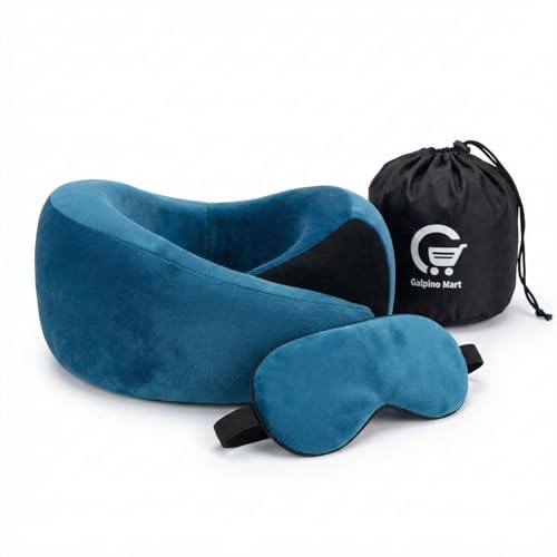 Image of Neck Rest Pillow & Eye Mask Combo for Travel | Ergonomic Neck Support Cushion with Soft Sleeping Eye Mask | Ideal for Flight, Car, Office & Home Relaxation (Blue)