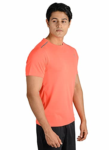 Image of TRUEREVO Mens Solid Half Sleeve Round Neck Sports T Shirt Polyester Fabric with Reflective Details for Gym Training Workout Running