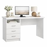 Mesa Escritorio para Ordenador Segre White con 3 Cajones, Color Blanco 121 x 49 x 73 cm