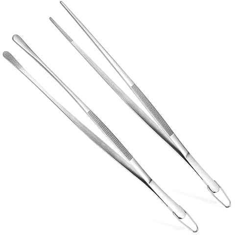 U-Taste 12in Cooking Tweezers Set: 18/8 Stainless Steel Food Grade Metal Kitchen Tong, Seamless-Welding Sturdy & Flexible for Serving, Grilling, Plating, Frying, BBQ, Baking, Feeding (Set of 2, Siver) Cover