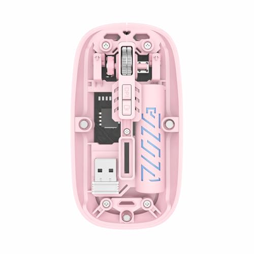Image of PowerHaus Transparent Wireless Mouse, Dual Mode (Bluetooth + 2.4GHz), 1600 DPI, Silent Click, 5 Buttons, Type-C Rechargeable, Ergonomic Mouse for Laptop and PC | Pink