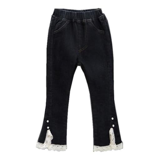 Teen Girls Boot-Cut Jeans Bow Printed Mid Rise Elastic Band Basic Jeans Fashion Personality Girls 12/14 Clothes