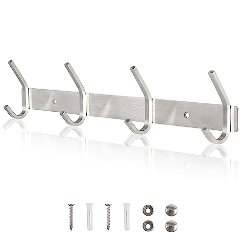 Qiannhee Perchero de Pared de Diseño Moderno 43 CM con 4 Ganchos para Abrigos Colgador de Pared Perchero para Toallas de Baño SUS304 de Acero Inoxidable Ganchos para Entrada, Cocina, Baño y Dormitorio