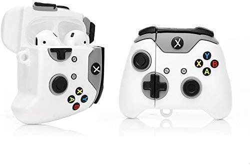 Meyaar Cute Silicone Case Cover with Keychain, 360° Protective Case Compatible with Apple Airpods 2 &1 (Gaming Console-White)