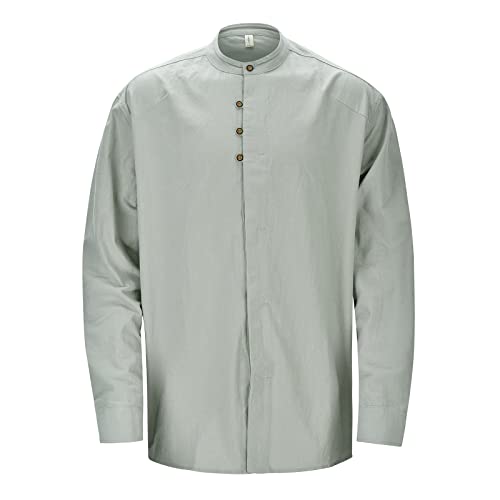 2025 Hombres Casual Moda Color Sólido Cuello Alto Manga Larga Slim Fit Camisa Hombre, GY2., XL