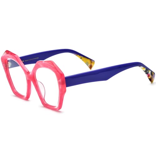 Image of HEPIDEM Multicolor Acetate Glasses Frame Women,Oversize Round Optical Eyeglasses 9345