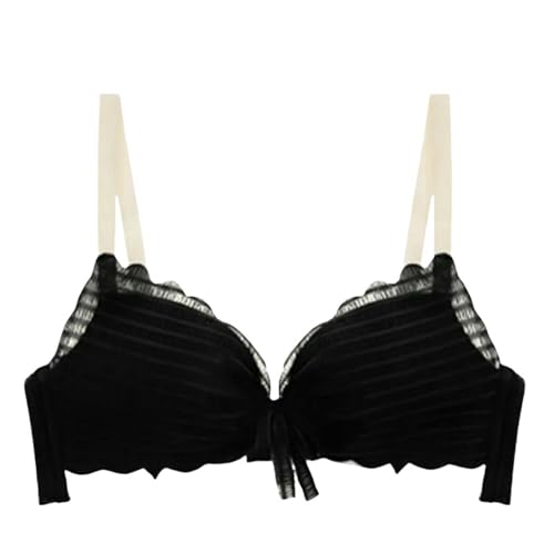 Wireless Underwire Women Gathering Without Underwire Flat Chest Cup Not Empty Cup Lace Bra -Black-85A-364