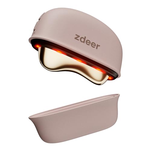 ZDEER GS5 Brass Electric Heated Gua Sha Facial Sculpting Tool with Vibration, Women's Facial Massager, LED Red Light Therapy for Neck & Face, Skin Firming Device, Premium Gift for Wife Mom, Pink