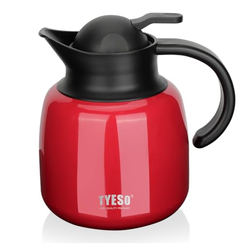 TYESO 保温ポット魔法瓶 1リットル 卓上ポット真空断熱 ステンレスポット茶 コーヒー ポット携帯 保温保冷 ストレーナー付き 1L ガーネットレッド