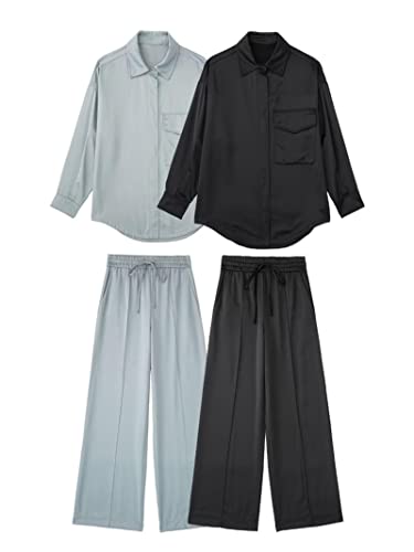 Chemise satin texture soie de qualité supérieure coupe fluide bleu M - 2