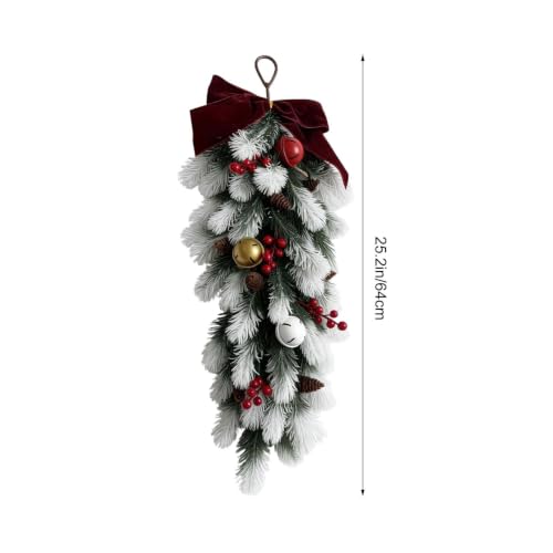 25.2 Inch Christmas Garland with Red Berries Bells & Bow Decor | Hanging Rattan for Front Door Wall Mantel Winter Artificial Greenery Garland for Party Wedding Christmas Decoration Holiday - image 3