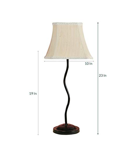 Image of tu casa Off White Cotton Shade with Black Metal-Iron Base Table Lamp | Elegant Bedside & Desk Lamp for Bedroom, Living Room, Office, Home Decor & Gifting (Height : 23 Inch /No Blub Included)