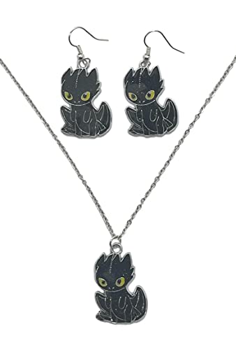 Cartoon King of Dragons Charm Pendant Necklace And Earrings Set
