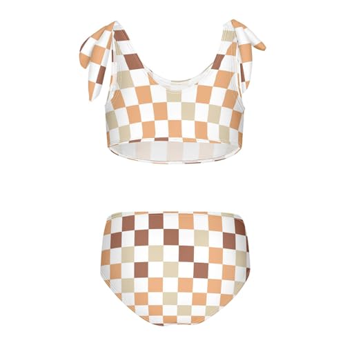 Wusikd White Brown Orange Girls Swimsuits Two Piece Checkerboard Swimwear Bikini Set for for Girls Size 7-8T2