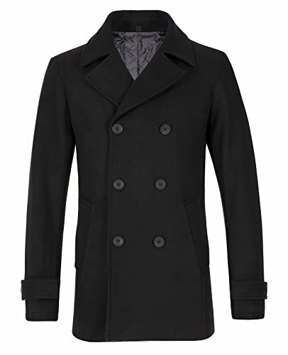 ThCreasa Mens Classic Double Breasted Pea Coat Wool Blend Quilted Lined Notched Collar Overcoat Trench Coat