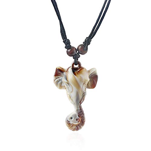 DeemoShop 1Pcs Imitation Yak Bone Elephant Charms Pendant Necklace Resin Surfer Necklace Adjustable Gift