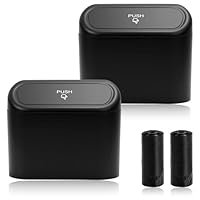 2 Pcs Mini Car Trash Can, Leakproof Car Garbage Can with Lid, Small Hanging Car Garbage Bin Car Storage Organizer with 2 Rolls of Garbage Bags, Poubelle Voiture for Car Accessories Interior