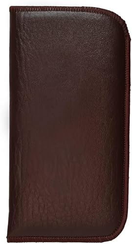 Image of Calabria Slim Faux Leather Eyeglass Case Soft Slip-In Design [Brown without Clip - 3 Pack] | Compact Protective Pouch | Soft Case for Glasses | Lightweight Sunglass Storage