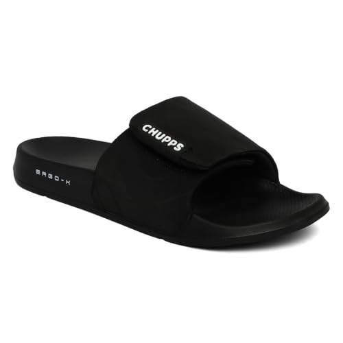 Image of CHUPPS Flow Black & Black Drift Orthopedic Slippers | Soft Footpharma Footbed | Breathable Ventilation Holes | Lightweight Flip Flops | Anti-Skid Chappals for Everyday For Mens