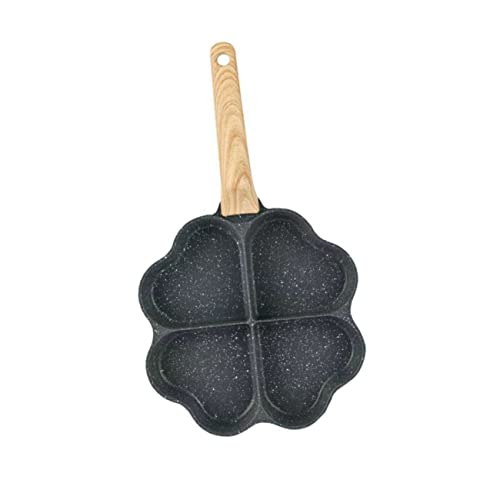 OUNONA Wooden Handle Egg Frying Pan Wear Resistant Nonstick Breakfast Cookware for Egg Burgers Egg Prying Pan with Four Grooves for
