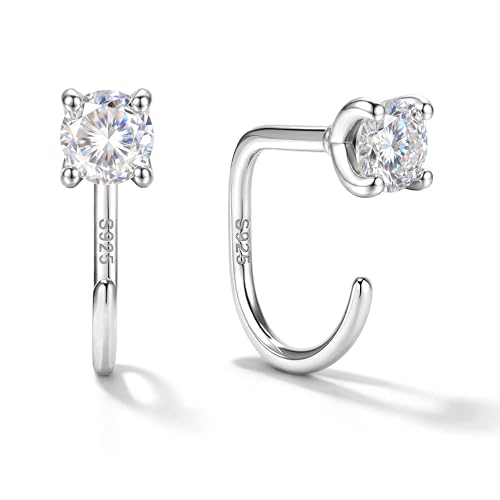 GEMQUEEN Moissanite 925 Sterling Silver Half Hoop Earrings for Women Small Stay Close Huggie Hoops Comfort Backless Earring Lightweight No Back Moissanite Arc Hoop Earrings VVS1