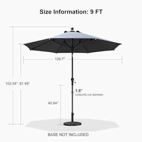 Image of PURPLE LEAF Patio Market Umbrella 9' Round Dual Tilt Gray 8 Ribs Table