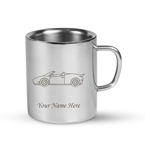 Image of SAVRI Personalized Stainless Steel Mug for Kids with Customized Name Engraved & Cartoon Design | 220 ml Double Wall Insulated Mug for School, Milk, Juice & Water (Car)