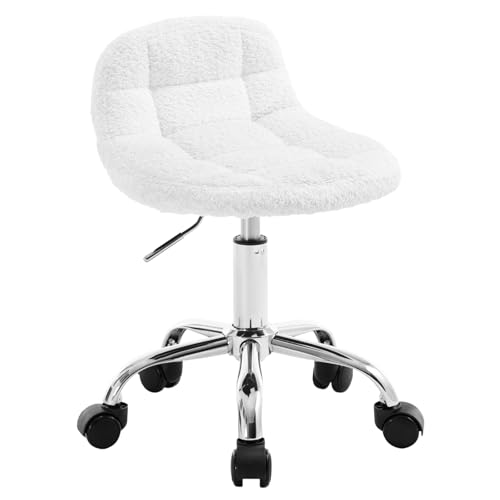 WOLTU Tabouret de Bureau Pivotant à roulettes, Tabouret avec Dossier Réglable en Hauteur Entre 43,5 et 55cm, en Chenille, Blanc, BS174ws