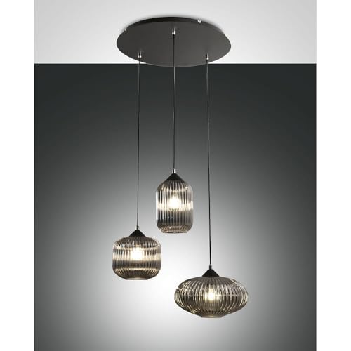Pendelleuchte NORDAL, 3-flammig, E27, IP20, schwarz/grau transparent