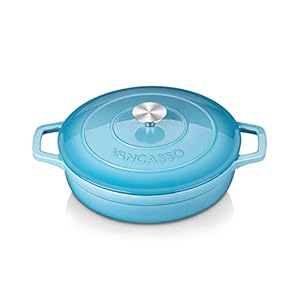vancasso Enameled Cast Iron Dutch Oven, 9.3 Quart Dutch Oven Pot with Lid, Oval Dutch Oven Cast Iron Pot with Non Stick Enamel Coating for Bread Baking, Light Blue…