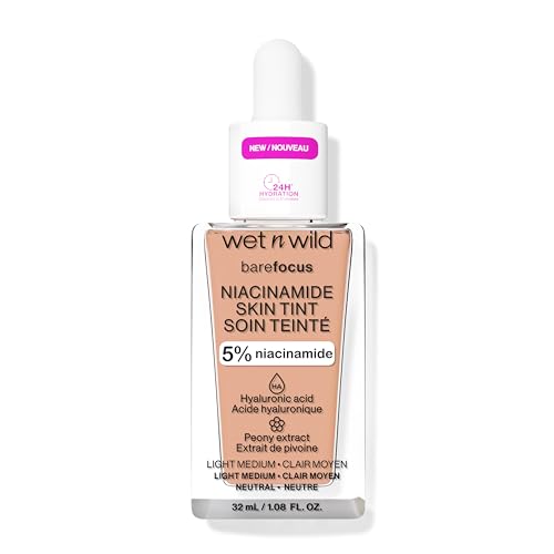 Wet n Wild Bare Focus Niacinamide Skin Tint, Hydrating Tinted Serum with Hyaluronic Acid, Lightweight Sheer-to-Medium Glow