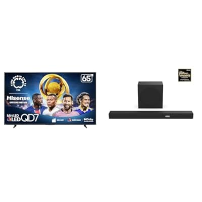 Hisense 65QD7QF Mini-LED 4K UHD Smart Fire TV AX3100Q 3.1Ch Sound Bar with Wireless Subwoofer