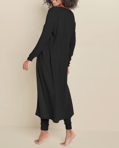 Eurivicy Womens Lounge Set Waffle Knit 3 Piece Pajama Sets Tank Tops Loose Pants with Long Cardigan Loungewear 20253