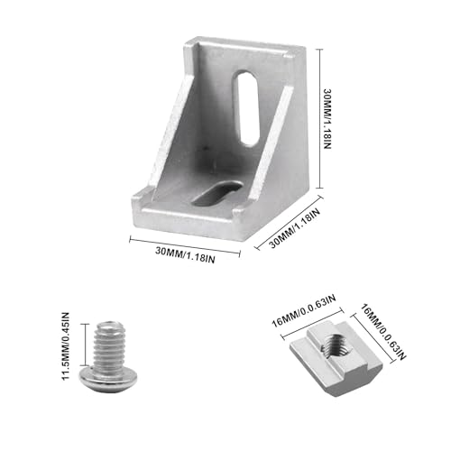 Image of 24pcs 3030 Aluminum Extrusion Corner Bracket Silver 3030 Hardware Accessories T-Slot with Screws for 8020 Aluminum Profile 3D Printer Accessories