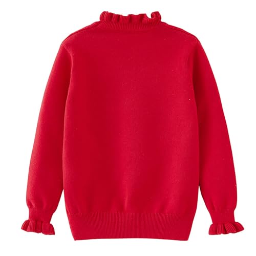 Boys Girls Warm Knitted Pullover Solid Color Long Sleeve Ribbed Sweater Soft Cozy Ruffle Round Neck Knitwear Top2