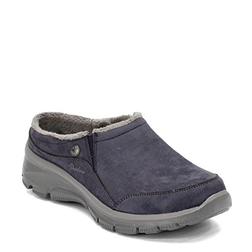 Image of Skechers Women's Clogs - Relaxed Fit: Easy Going - Latte-Twin Gore Open Back Suede Fur Slip-On Clogs with Air Cooled Insole