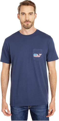 vineyard vines Men's Short-Sleeve V V Americana Whale Pocket T-Shirt
