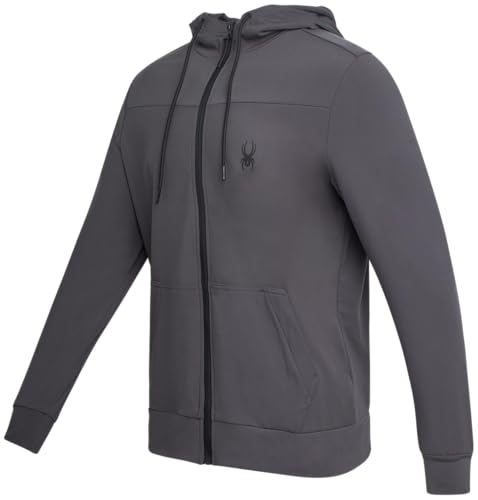 Spyder Mens Zip Up Hoodie - Super Soft Plush Performance Sweatshirts for Men - Warm Athletic Hoodies for Running Walking Gym, Size Medium, Charcoal