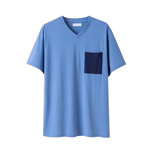 Keyocean Mens Pajama Set, Soft Cotton V-Neck Short-Sleeve T-Shirt & Pants Summer PJ Set for Sleeping2