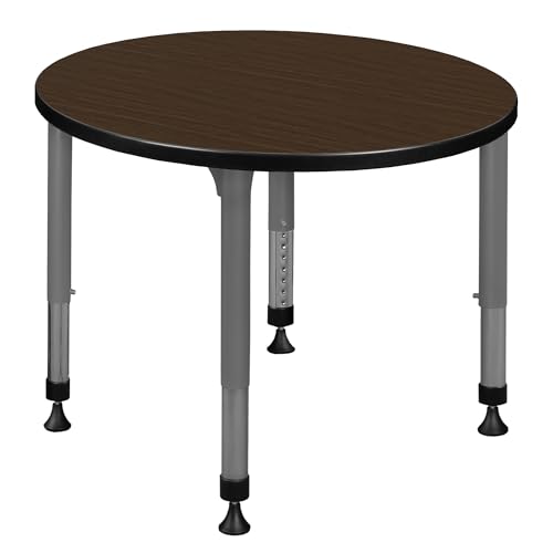 Regency Kee 30 in. Round Height Adjustable Classroom Activity Table- Neo Walnut Top & Grey Base